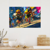 Cyberpunk Runners Sprint Neon Rain City Action Art ポスター (キッチン)