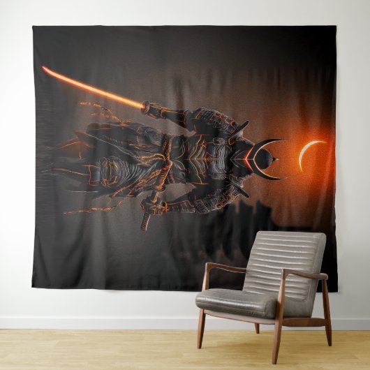 Cyberpunk Samurai Futuristic Warrior タペストリー (インサイチュ(横))