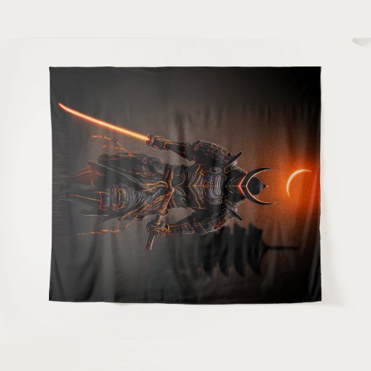 Cyberpunk Samurai Futuristic Warrior タペストリー (正面(横))