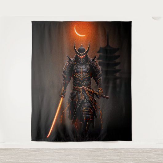 Cyberpunk Samurai Futuristic Warrior タペストリー (正面)