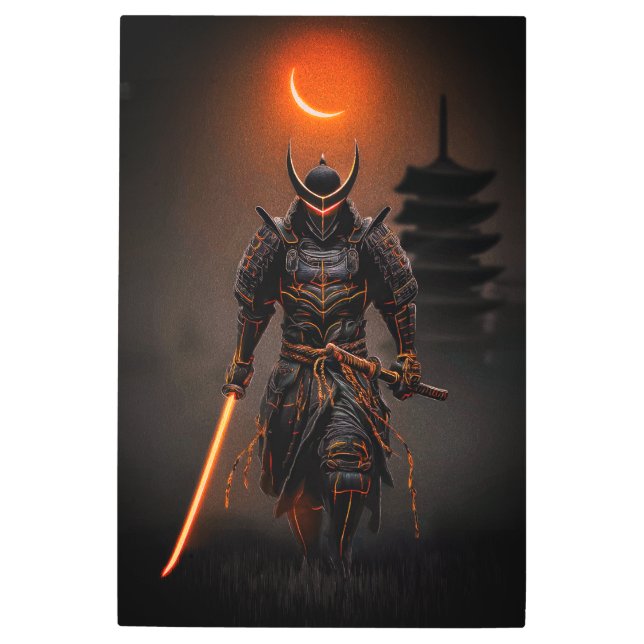 Cyberpunk Samurai Futuristic Warrior メタルプリント (正面)