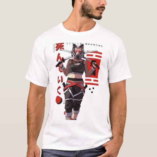 Cyberpunk Samurai Girl Fox Mask  Tシャツ (正面)