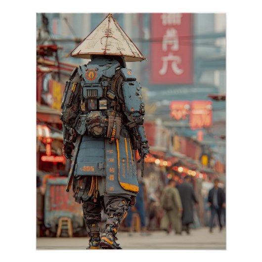 Cyberpunk Samurai Mecha Conical Hat ポスター (正面)