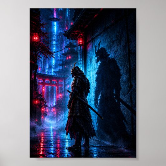 Cyberpunk Samurai Poster – Neon Ronin Shadow ポスター (正面)