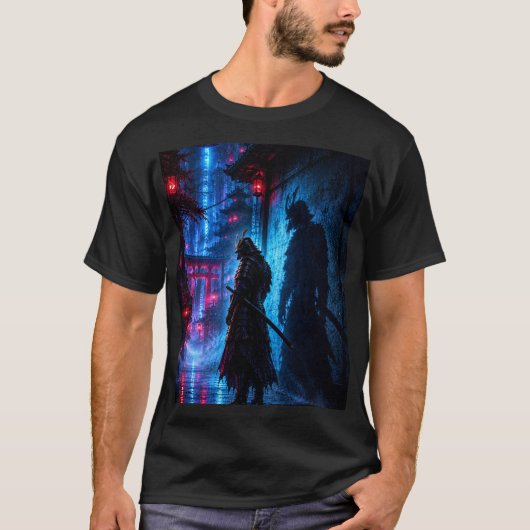 Cyberpunk Samurai Poster – Neon Ronin Shadow Tシャツ (正面)