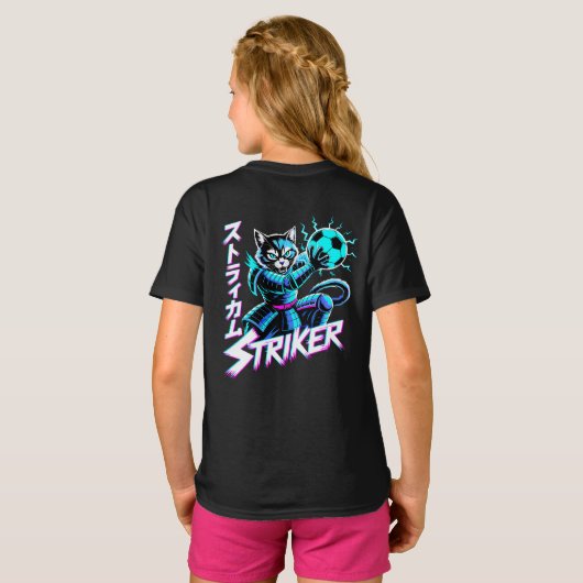 Cyberpunk Samurai Striker Cat For Gamers & Soccer  Tシャツ (裏面フル)
