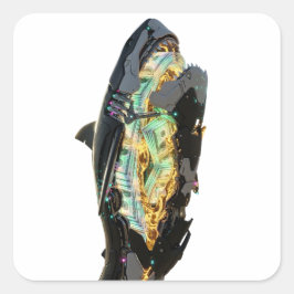 Cyberpunk Shark Neon Glitch Sticker | サイバーパンクサメ  スクエアシール