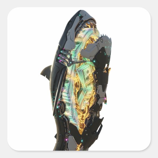 Cyberpunk Shark Neon Glitch Sticker | サイバーパンクサメ スクエアシール (正面)