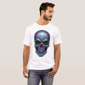 Cyberpunk Skeleton T-Shirt – Futuristic Neon Skull Tシャツ (正面フル)