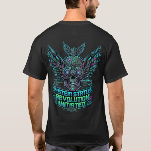Cyberpunk Skull Tech System Status Revolution Tシャツ (裏面)