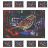 Cyberpunk Sparrow in Neon Cityscape シール (正面)