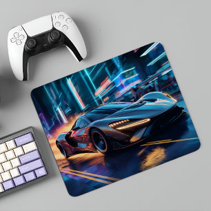 Cyberpunk Speedster:都市の未来的なスーパーカー マウスパッド