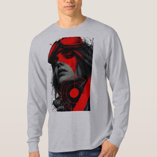 Cyberpunk Tactical Girl Red Target Long Sleeve Tシャツ (正面)