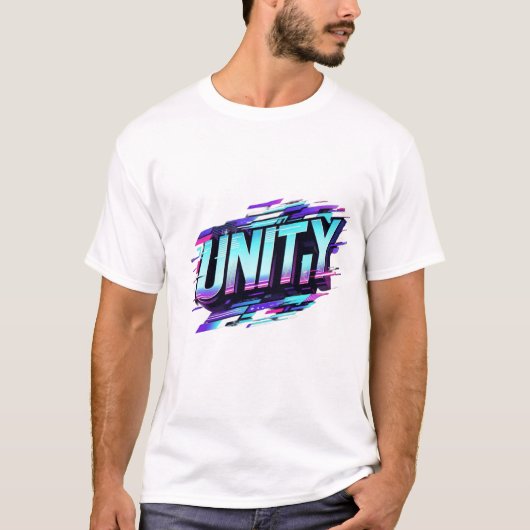 Cyberpunk UNITY：グリッチ効果未来的デザイン Tシャツ (正面)