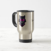 Cyberpunk Wolf Neon Art Personalizable Name Mug - トラベルマグ (正面左)