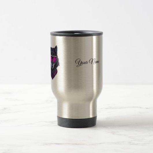 Cyberpunk Wolf Neon Art Personalizable Name Mug -  トラベルマグ (中央)