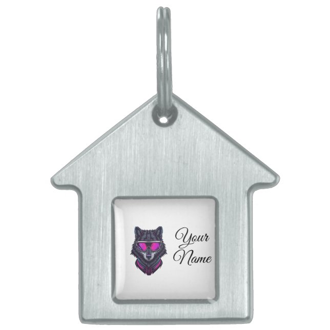 Cyberpunk Wolf Neon Art Personalizable Name Mug -  ペットネームタグ (正面)