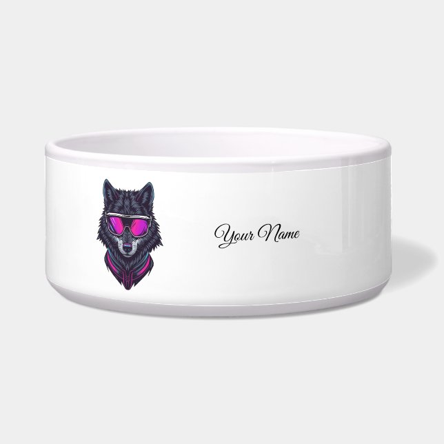 Cyberpunk Wolf Neon Art Personalizable Name Mug -  ボウル (正面)