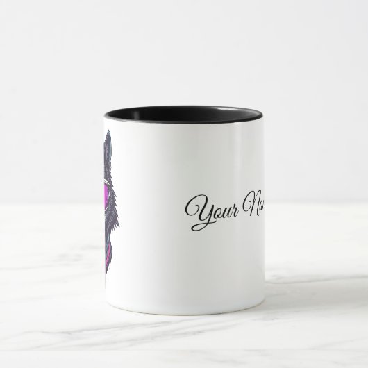 Cyberpunk Wolf Neon Art Personalizable Name Mug -  マグカップ (中央)