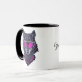 Cyberpunk Wolf Neon Art Personalizable Name Mug -  マグカップ (正面左)