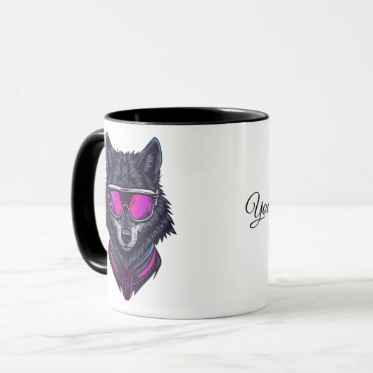 Cyberpunk Wolf Neon Art Personalizable Name Mug -  マグカップ (正面左)