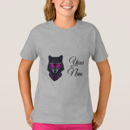 Cyberpunk Wolf Neon Art Personalizable Name Mug -  Tシャツ