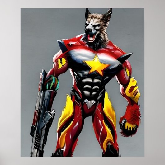 Cyberpunk Wolf, Werwolf Art Digital Download ポスター (正面)