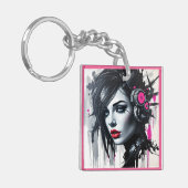 Cyberpunk Woman - Edgy Sci-Fi Art キーホルダー (正面左)
