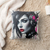 Cyberpunk Woman - Edgy Sci-Fi Art クッション (ブランケット)