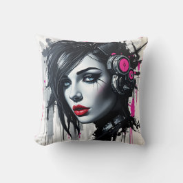 Cyberpunk Woman - Edgy Sci-Fi Art クッション