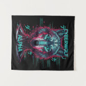 Cyberwolf Alpha | Futuristic Neon Cyberpunk Wolf  タペストリー (正面(横))