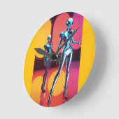 Cyborg Party Girls III ラウンド壁時計 (傾斜)