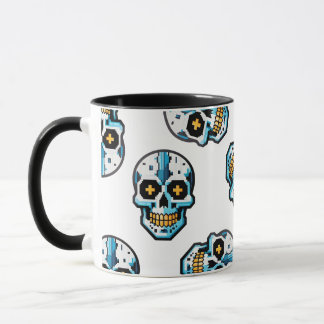 Cyborg Pixelated Skull Pattern マグカップ