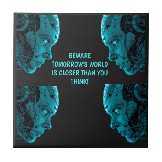 CYBORG ROBOTIC HEAD Ceramic Tile タイル (正面)