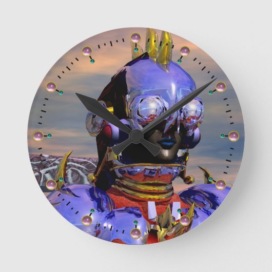 CYBORG TITANポートレートブルーサイエンスフィクションサイエンスフィクション ラウンド壁時計 (正面)