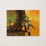 CYBORG TITAN, DESERT HYPERION Science Fictionサイエンス ジグソーパズル<br><div class="desc">黄色芸術的、緑、茶色、白の鮮やかなSF映像。HyperionのTitan cyborgと彼の反射クロムメタリックなキャラペ鮮やかースで超現実的な環境でピラミッド、熱い太陽、エジプトの風景に似た砂漠、3D映画のアニメーションフレームHyperion World .Baldesign3d (c)</div>