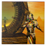 CYBORG TITAN, DESERT HYPERION Science Fictionサイエンス タイル<br><div class="desc">黄色芸術的、緑、茶色、白の鮮やかなSF映像。HyperionのTitan cyborgと彼の反射クロムメタリックなキャラペ鮮やかースで超現実的な環境でピラミッド、熱い太陽、エジプトの風景に似た砂漠、3D映画のアニメーションフレームHyperion World .Baldesign3d (c)</div>