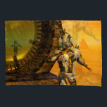 CYBORG TITAN, DESERT HYPERION Science Fictionサイエンス 枕カバー<br><div class="desc">黄色芸術的、緑、茶色、白の鮮やかなSF映像。HyperionのTitan cyborgと彼の反射クロムメタリックなキャラペ鮮やかースで超現実的な環境でピラミッド、熱い太陽、エジプトの風景に似た砂漠、3D映画のアニメーションフレームHyperion World .Baldesign3d (c)</div>
