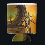CYBORG TITAN, DESERT HYPERION Science Fictionサイエンス 缶クーラー<br><div class="desc">黄色芸術的、緑、茶色、白の鮮やかなSF映像。HyperionのTitan cyborgと彼の反射クロムメタリックなキャラペ鮮やかースで超現実的な環境でピラミッド、熱い太陽、エジプトの風景に似た砂漠、3D映画のアニメーションフレームHyperion World .Baldesign3d (c)</div>