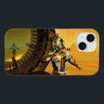 CYBORG TITAN, DESERT HYPERION Science Fictionサイエンス iPhone 15ケース<br><div class="desc">黄色芸術的、緑、茶色、白の色でカラフルと明るいSF画像。彼の反射クロムメタリックなキャラペ鮮やかースとHyperionからのタイタンのサイボーグは、ピラミッドと超現実的な環境で、熱い太陽、エジプトの風景に似た砂漠、3D映画Hyperion Worldからのアニメーションフレーム。</div>