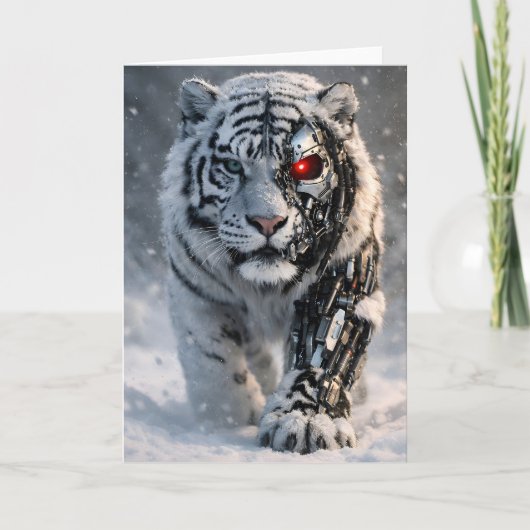 Cyborg white tiger greeting card cybernetic wild l カード (正面)