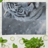 Cyborg white tiger kitchen towel, futuristic sci-f キッチンタオル (折り畳み)