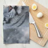 Cyborg white tiger kitchen towel, futuristic sci-f キッチンタオル (四つ折り)