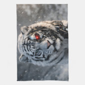 Cyborg white tiger kitchen towel, futuristic sci-f キッチンタオル (縦)
