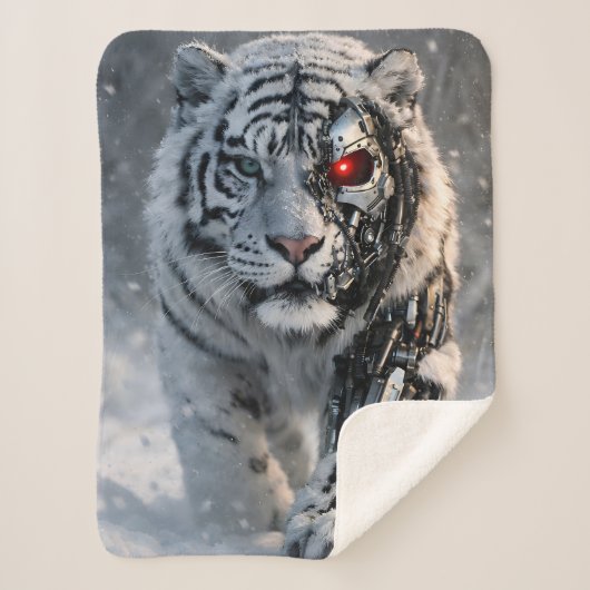 Cyborg white tiger Sherpa blanket cybernetic wildl シェルパブランケット (正面)