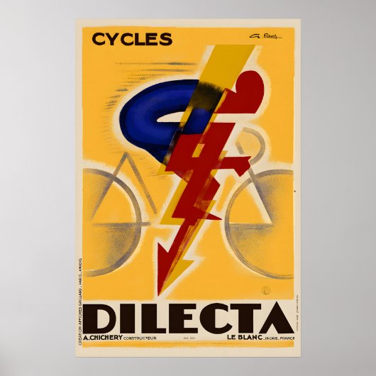 Cycles Dilecta Vintage Art Deco Bicycle Poster ポスター (正面)