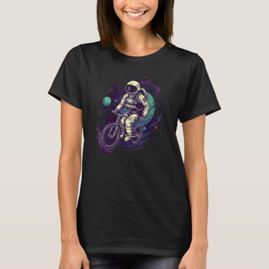 Cycling Cyclist Astronaut on Bicycle in Space Gala Tシャツ (正面)