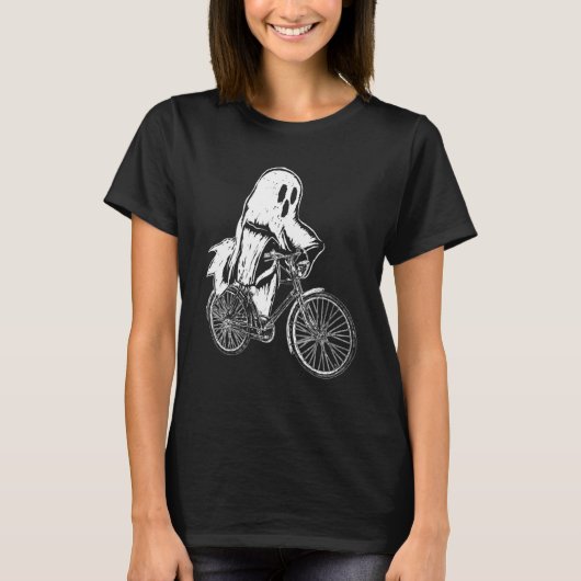 Cycling Cyclist Halloween Ghost Riding Bicycle Bik Tシャツ (正面)