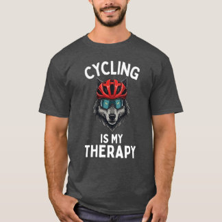 Cycling Is My Therapy, Funny Cyclist Wolf Lover Tシャツ