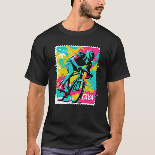 Cycling racing bike rider stamp cool cyclist tシャツ (正面)